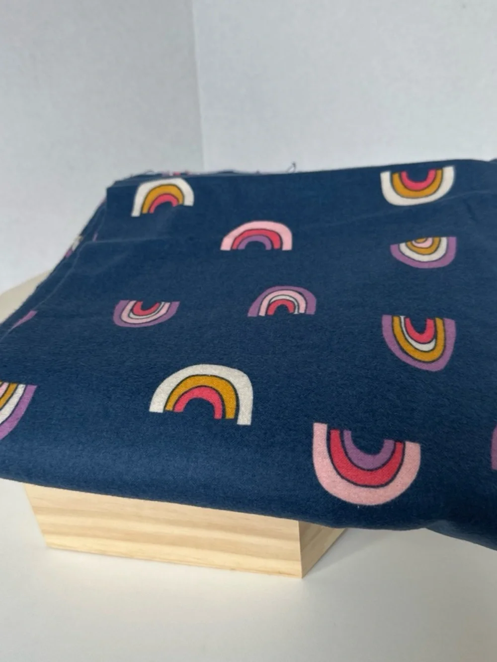 2 Yards Joann Fabrics Navy Rainbow Motif “Snuggle Flannel” Cotton Fabric